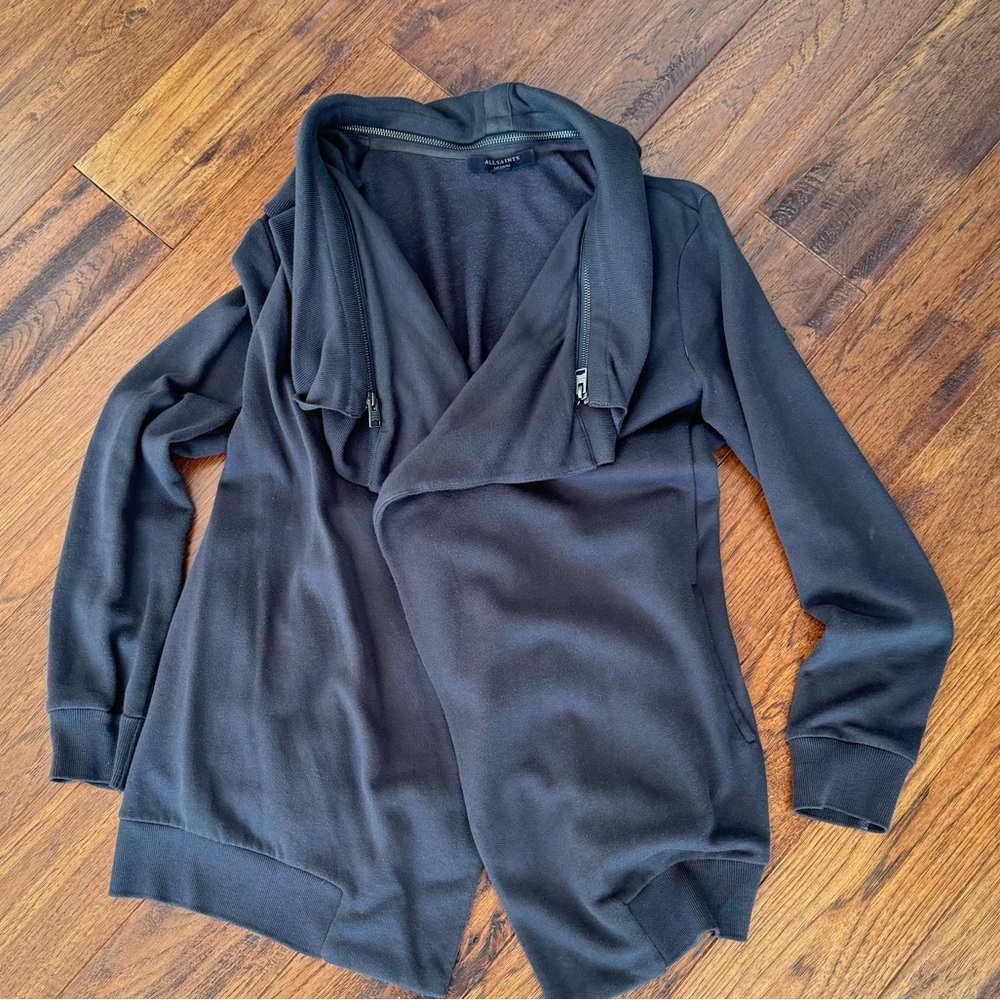 AllSaints cardigan with beautiful collar detail in deep charcoal gray size M - Picture 3 of 10